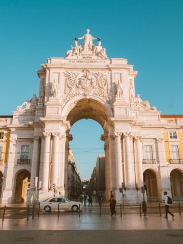Praça do Comércio yellow arch in Lisbon