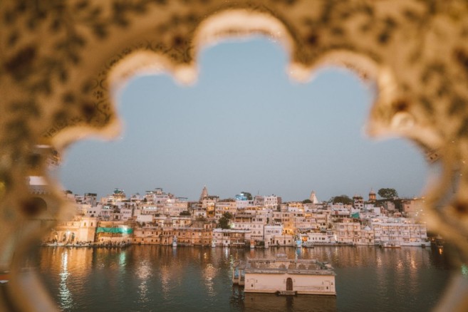 Udaipur lit up at night