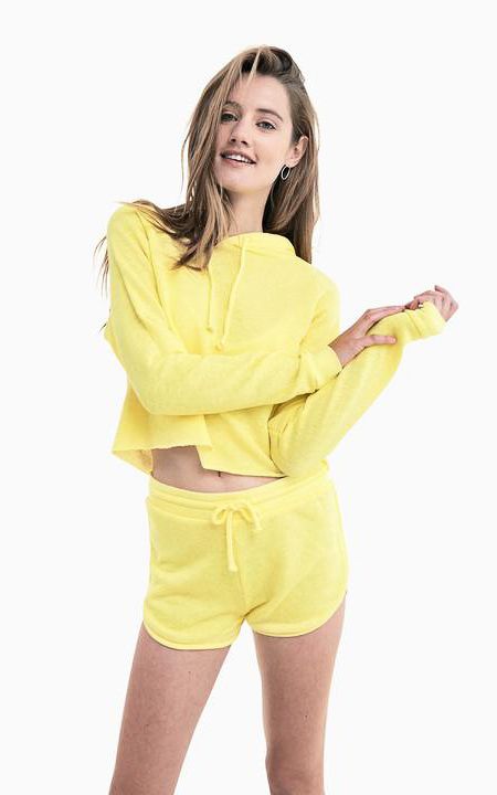yellow shorts sustainable loungewear set