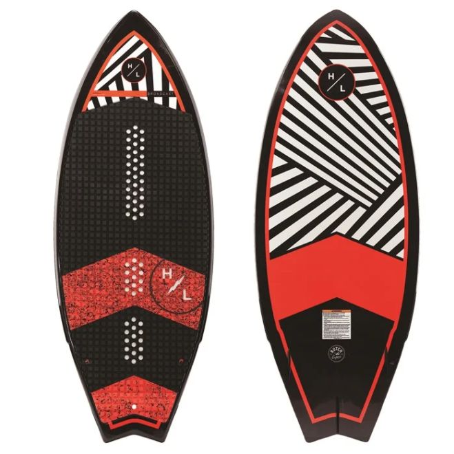 Hyperlite black and red broadcast wakesurf board